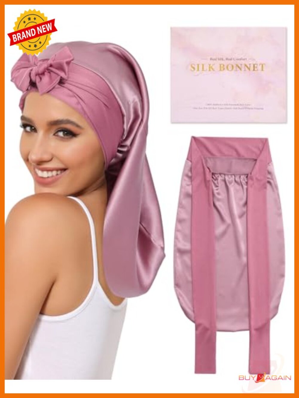 100% Mulberry Silk Bonnet for Sleeping, Adjustable Long Hair Wrap Cap,